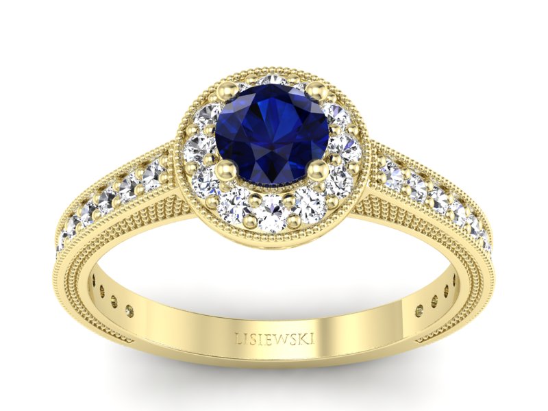 Złoty pierścionek z szafirem i brylantami - p16629zsz - 1