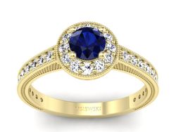 Złoty Pierścionek z szafirem i brylantami - p16629zsz