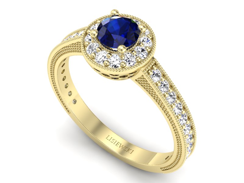 Złoty pierścionek z szafirem i brylantami - p16629zsz - 3