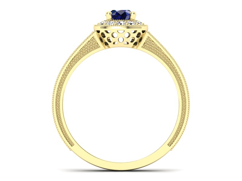 Złoty pierścionek z szafirem i brylantami - p16629zsz - 2