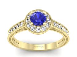 Złoty Pierścionek z szafirem i brylantami - p16629zszc