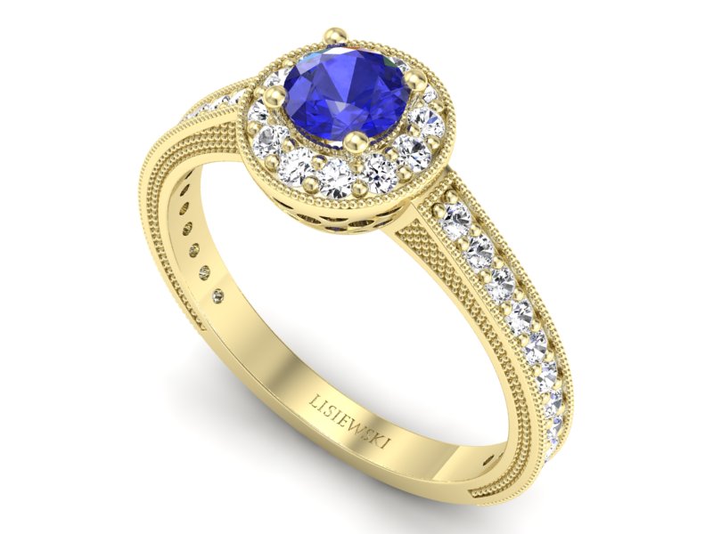 Złoty pierścionek z szafirem i brylantami - p16629zszc - 3