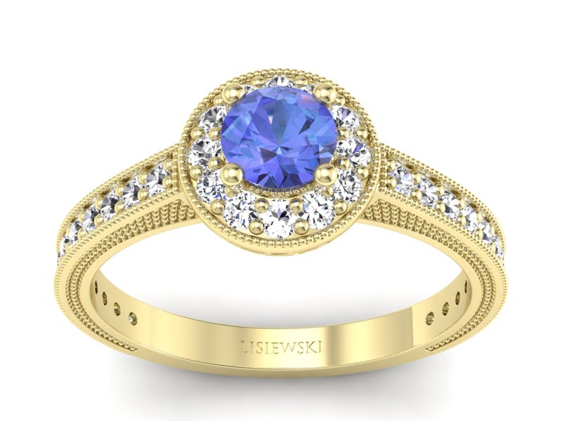 Pierścionek z tanzanitem i brylantami żółte złoto - p16629zt - 1