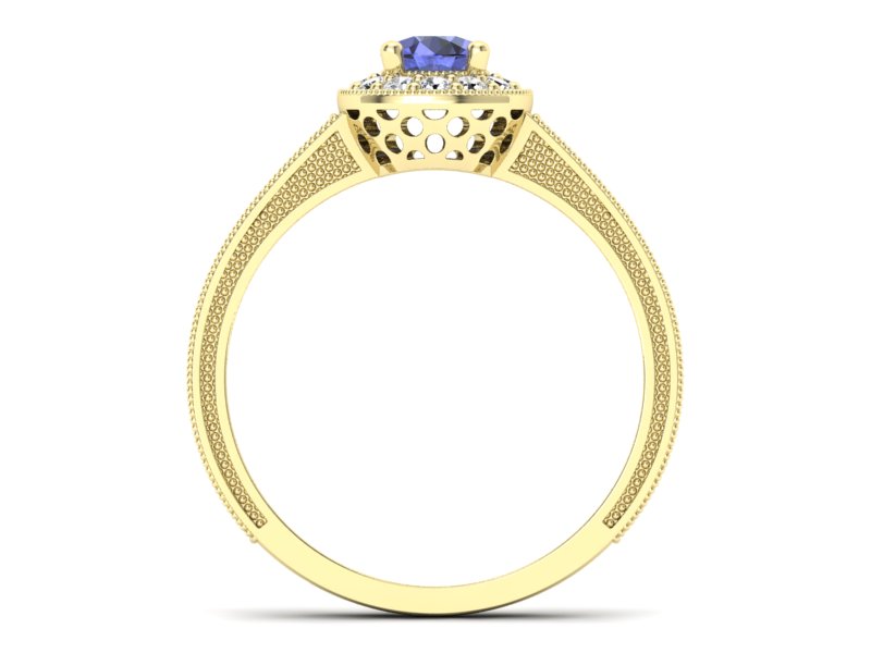 Pierścionek z tanzanitem i brylantami żółte złoto - p16629zt - 2