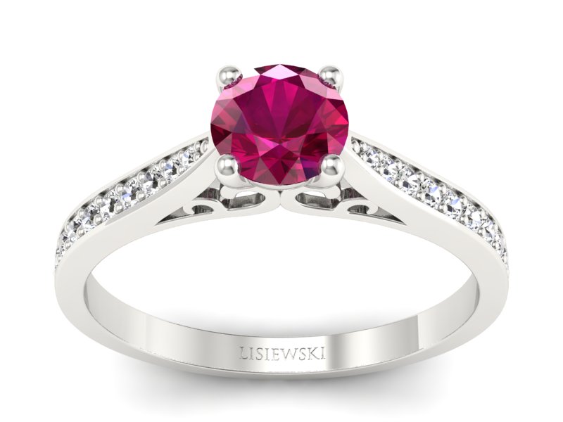 Pierścionek z rubinem i brylantami białe złoto - p16637br - 1
