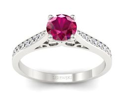 Pierścionek z rubinem i brylantami białe złoto - p16637br