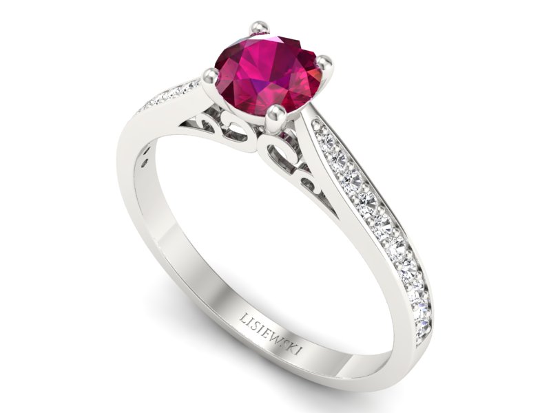 Pierścionek z rubinem i brylantami białe złoto - p16637br - 3