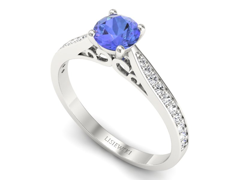 Pierścionek z tanzanitem białe złoto i brylantami - p16637bt - 3