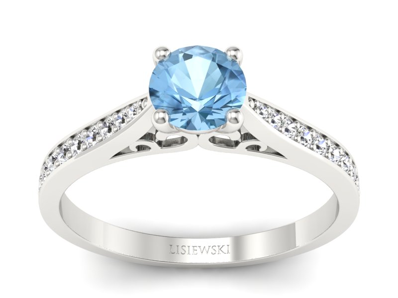 Pierścionek z topazem i brylantami białe złoto - p16637btp - 1