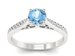Pierścionek z topazem i brylantami białe złoto - p16637btp