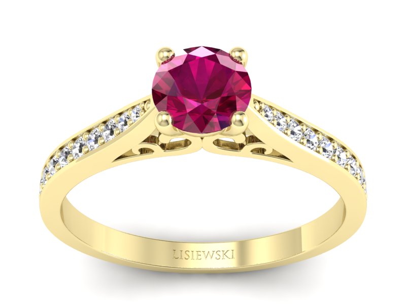 Pierścionek z rubinem i brylantami - p16637zr - 1