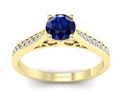 Złoty pierścionek z szafirem i brylantami - p16637zsz