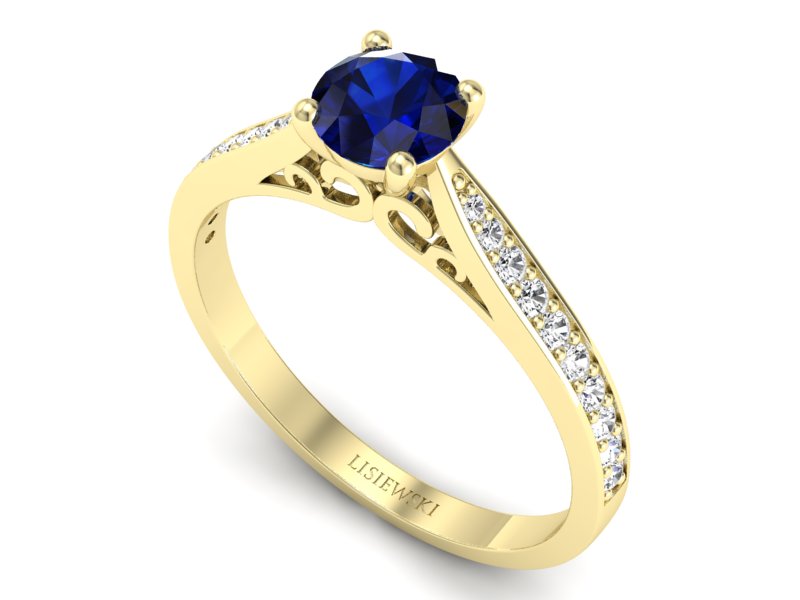 Złoty pierścionek z szafirem i brylantami - p16637zsz - 3