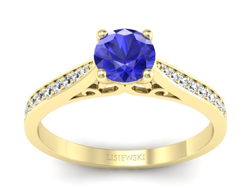 Złoty pierścionek z szafirem i brylantami - p16637zszc - 1