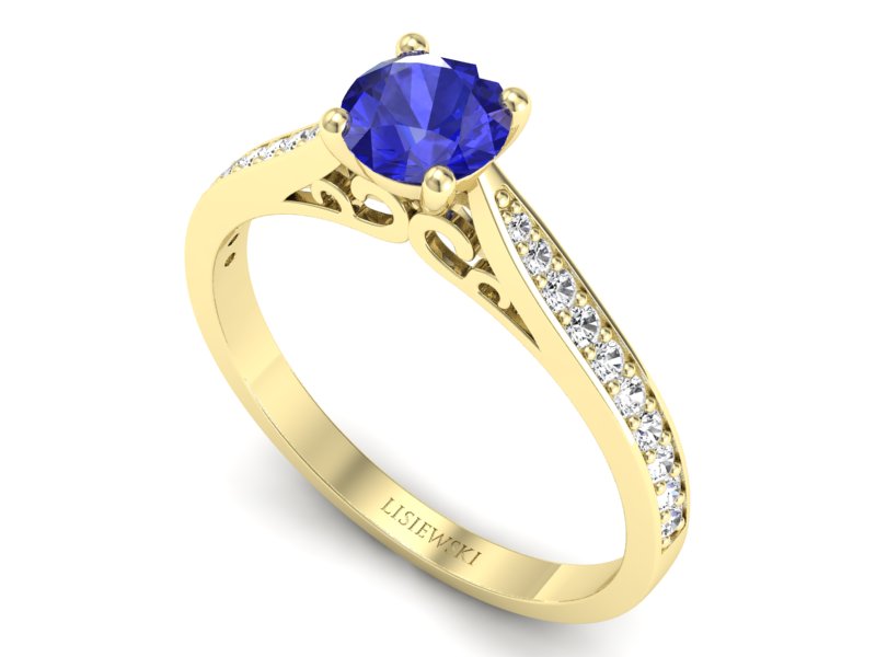 Złoty pierścionek z szafirem i brylantami - p16637zszc - 3