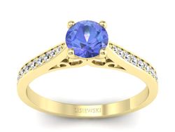 Pierścionek z tanzanitem i brylantami żółte złoto - p16637zt