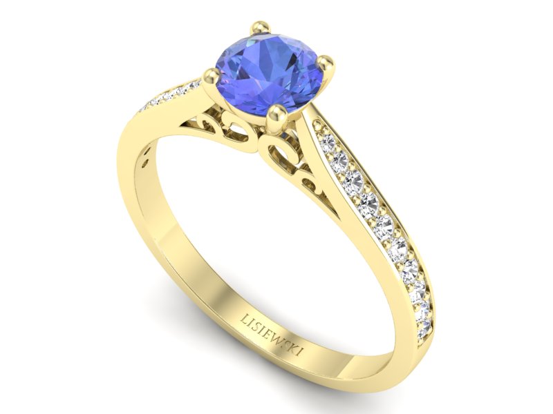 Pierścionek z tanzanitem i brylantami żółte złoto - p16637zt - 3