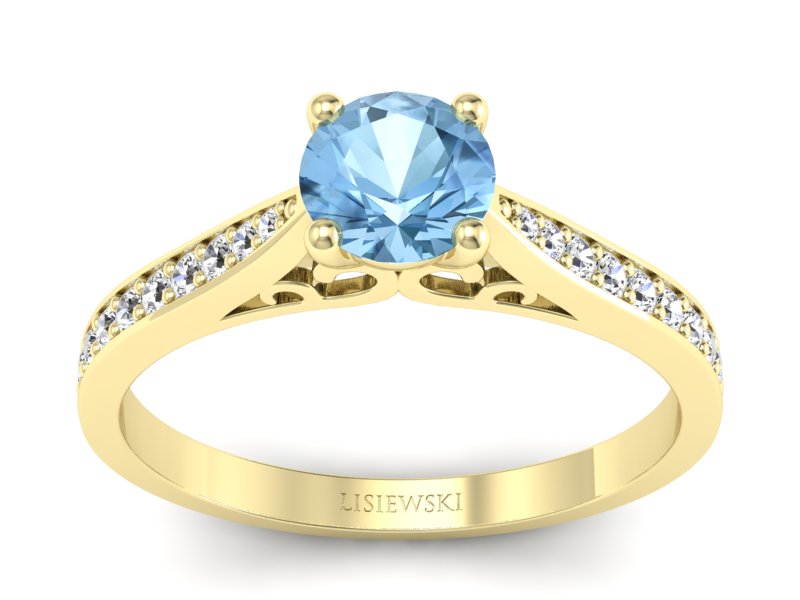 Złoty pierścionek z topazem i brylantami - p16637ztp - 1