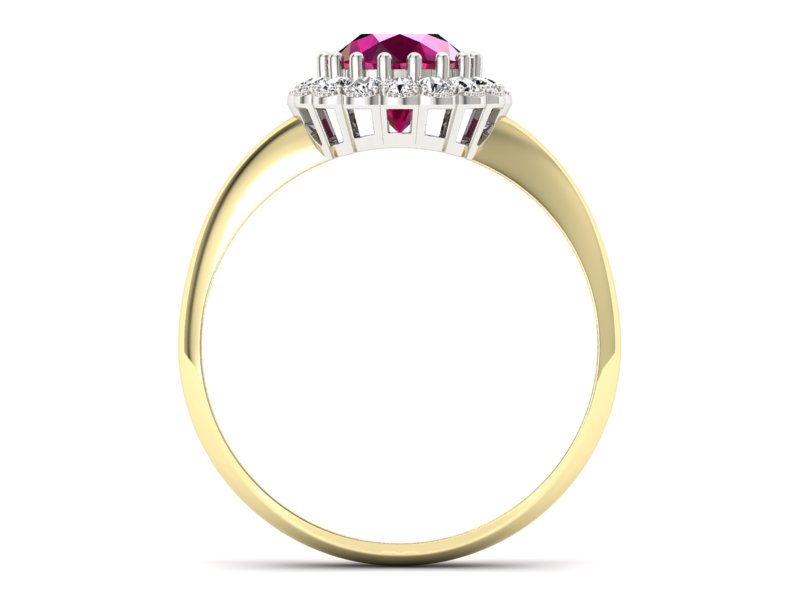 Złoty pierścionek z rubinem i diamentami - p16639zbr - 2