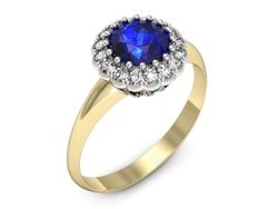 Złoty Pierścionek z szafirem i diamentami - p16639zbszc