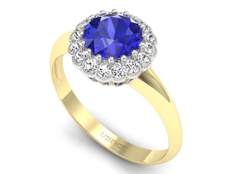 Złoty pierścionek z szafirem i diamentami - p16639zbszc - 3