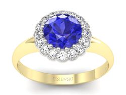 Złoty pierścionek z szafirem i diamentami - p16639zbszc