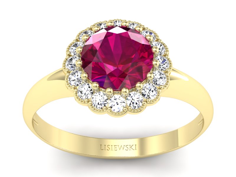 Pierścionek z rubinem i brylantami - p16639zr - 1