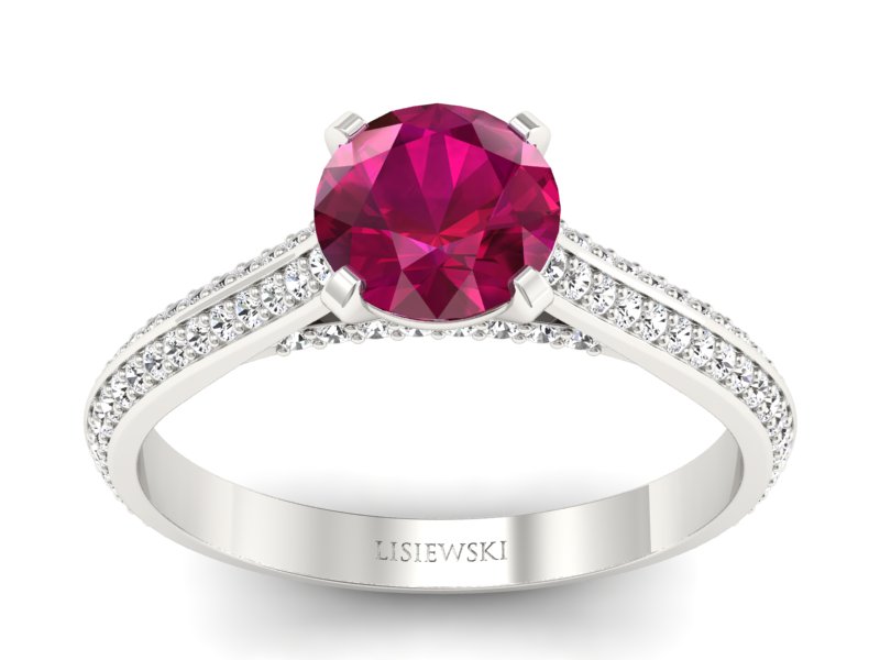 Złoty Pierścionek z rubinem i brylantami - p16657br - 1