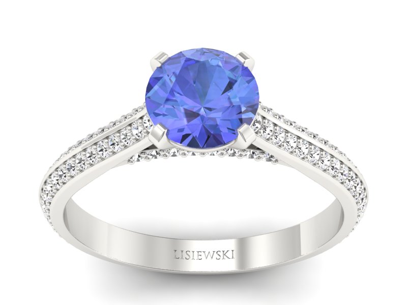 Złoty pierścionek z tanzanitem i brylantami - p16657bt - 1