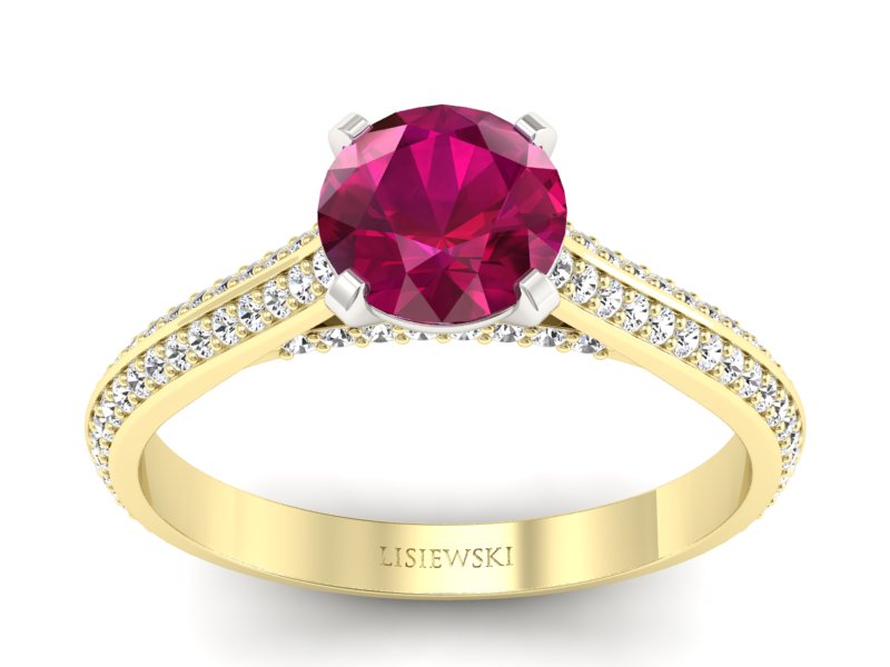 Złoty Pierścionek z rubinem i diamentami - p16657zbr - 1