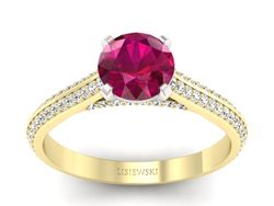 Złoty Pierścionek z rubinem i diamentami - p16657zbr