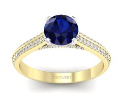 Złoty Pierścionek z szafirem i brylantami - p16657zbsz