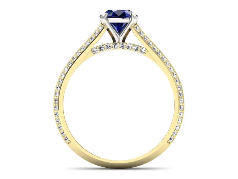 Złoty Pierścionek z szafirem i brylantami - p16657zbsz - 2