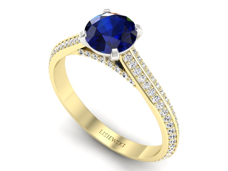 Złoty Pierścionek z szafirem i brylantami - p16657zbsz - 3
