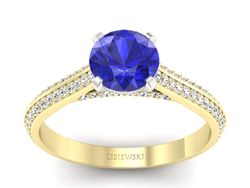 Złoty Pierścionek z szafirem i diamentami - p16657zbszc