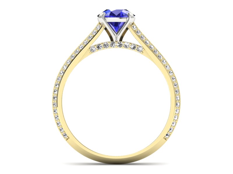 Złoty Pierścionek z szafirem i diamentami - p16657zbszc - 2