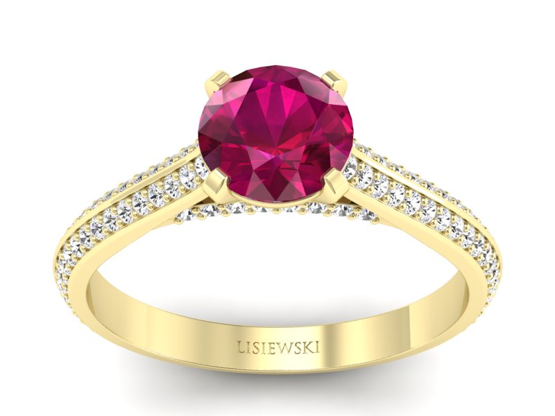 Pierścionek z rubinem i brylantami złoto 585 - p16657zr - 1