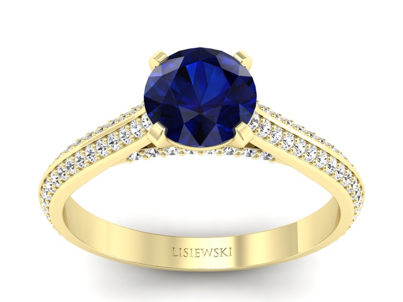 Złoty Pierścionek z szafirem i brylantami - p16657zsz - 1