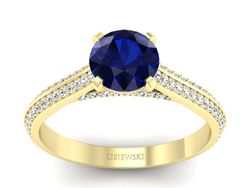 Złoty Pierścionek z szafirem i brylantami - p16657zsz
