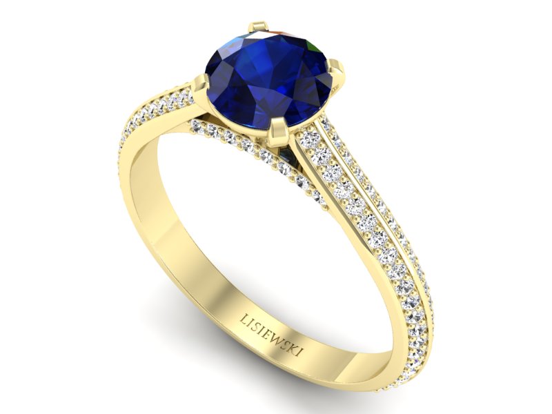 Złoty Pierścionek z szafirem i brylantami - p16657zsz - 3