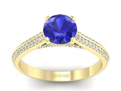 Złoty Pierścionek z szafirem i brylantami - p16657zszc