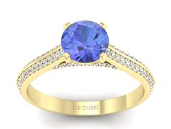 Pierścionek z tanzanitem i brylantami żółte złoto - p16657zt