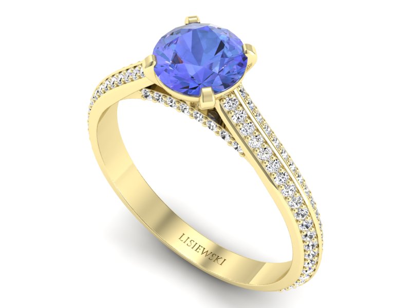 Pierścionek z tanzanitem i brylantami żółte złoto - p16657zt - 3