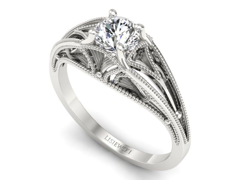 Złoty Pierścionek z brylantem białe złoto 585 - p16667b - 3