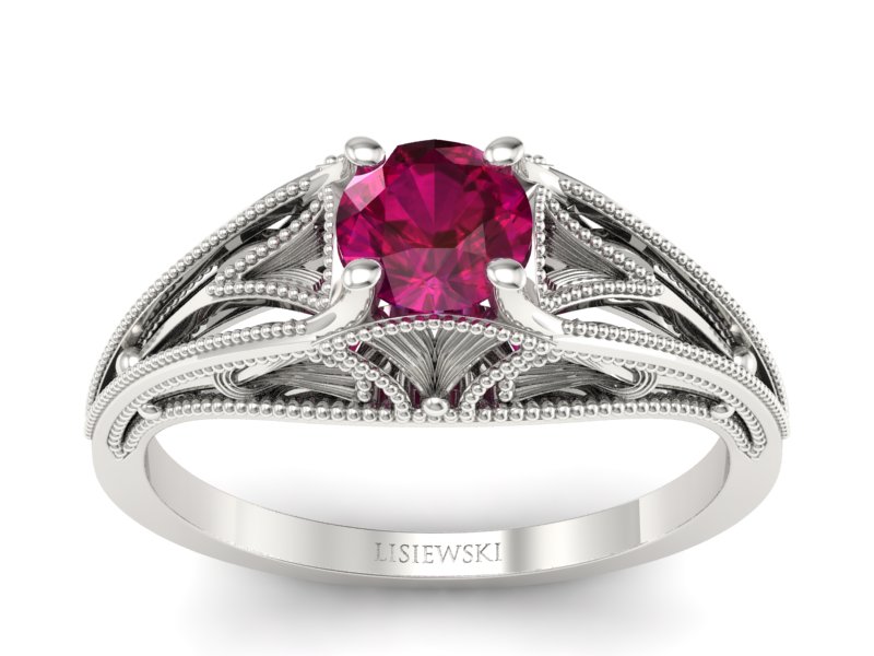 Złoty Pierścionek z rubinem białe złoto próby 585 - p16667br - 1