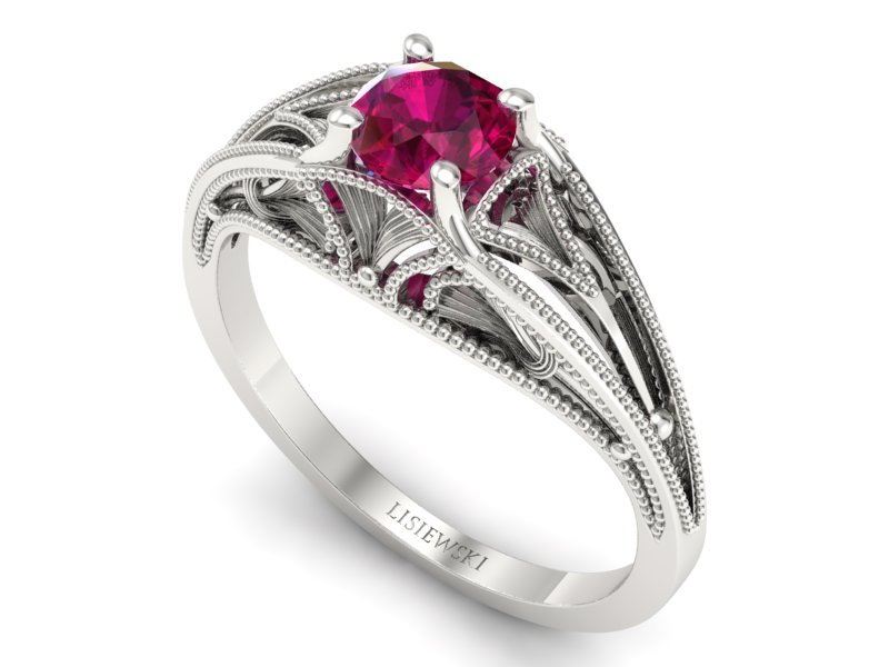 Złoty Pierścionek z rubinem białe złoto próby 585 - p16667br - 3