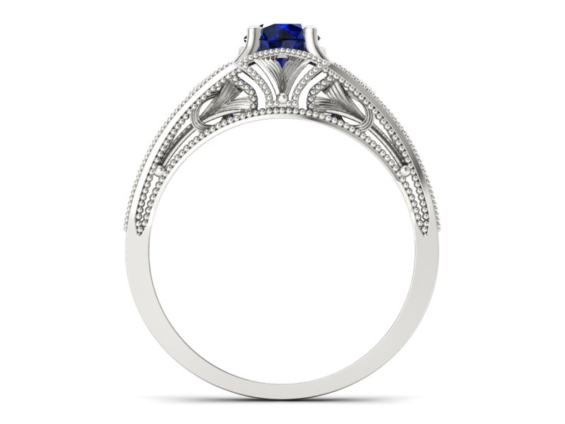 Pierścionek z szafirem w białym złocie w stylu vintage - p16667bsz - 2