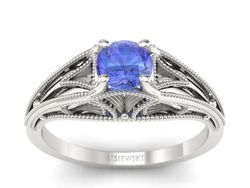 Pierścionek z tanzanitem w białym złocie styl vintage - p16667bt
