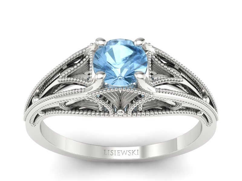 Pierścionek z topazem w białym złocie 585 styl vintage - p16667btp - 1