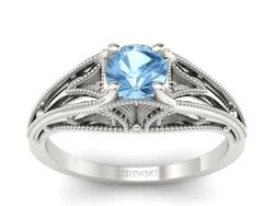 Pierścionek z topazem w białym złocie 585 styl vintage - p16667btp